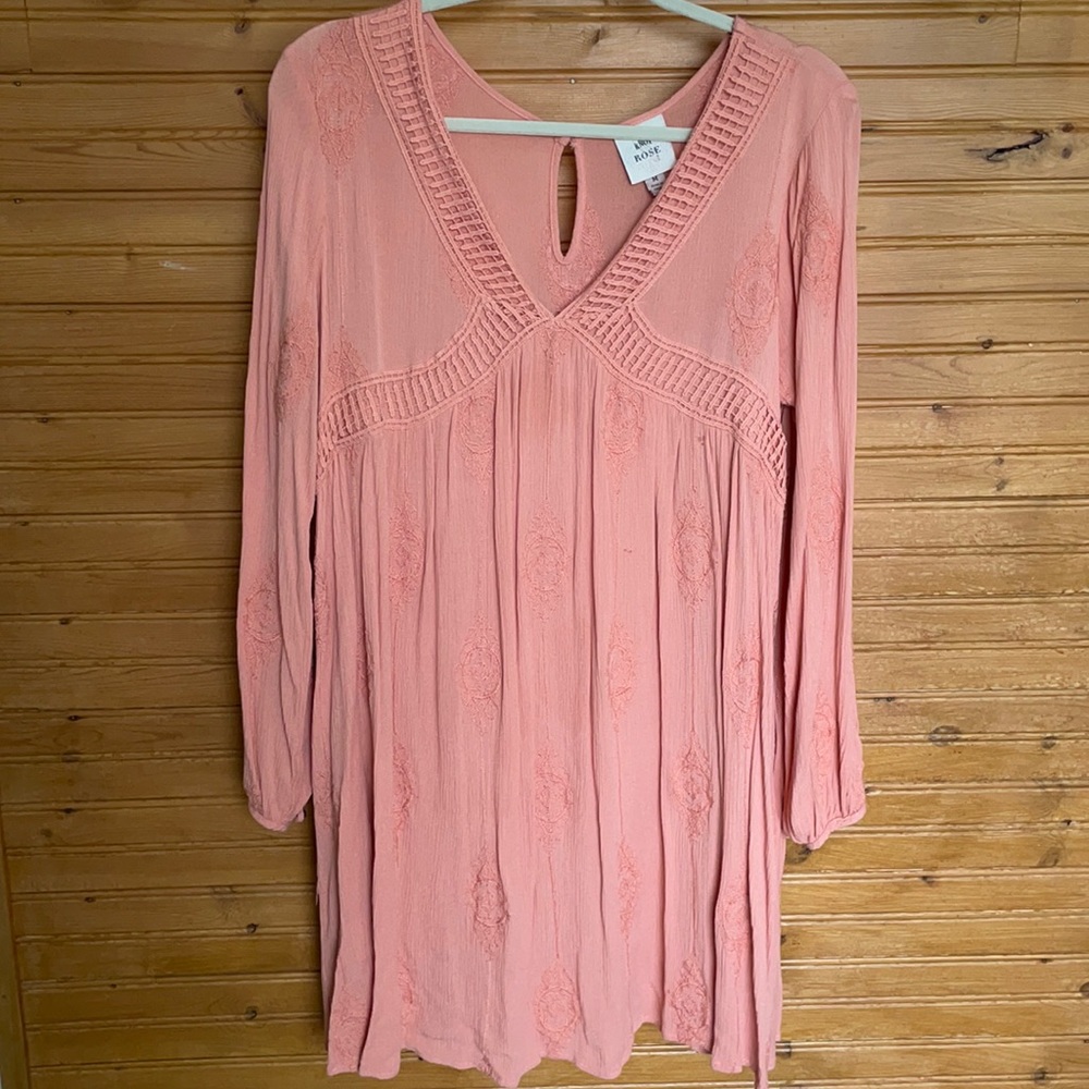 Peachy pink long sleeve boho dress